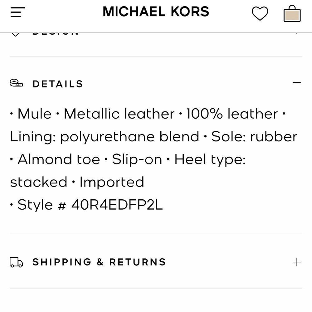 Michael Kors Eden Metallic Leather Mule New Without Box - Picture 10 of 10